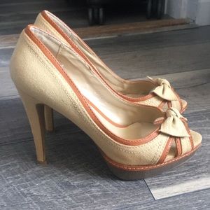 Tan platform stiletto peep toe